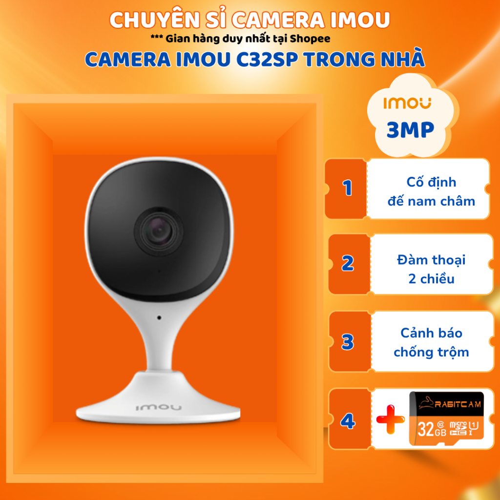 Camera Wifi IMOU CUE C32SP 3MP trong nhà, quan sát thông minh, cảnh báo báo động-  BH 2 năm