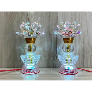 Cặp đèn thờ thỏi vàng pha lê- đèn hoa sen pha lê cao 23cm