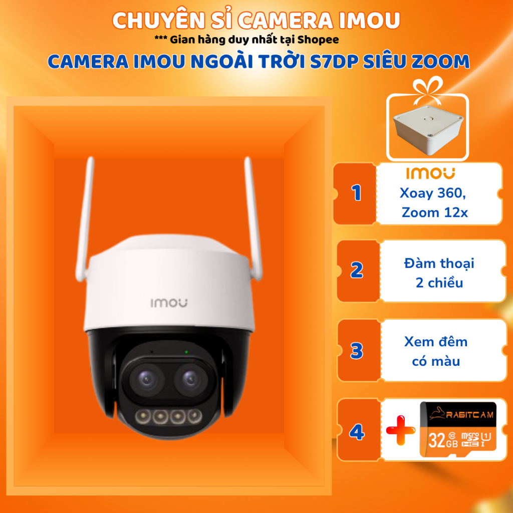 Camera Imou S7DP 5MP CRUISER Zoom 12X, hình ảnh Ultra HD 3K, Ban đêm có màu, đàm thoại 2 chiều, Bh 2
