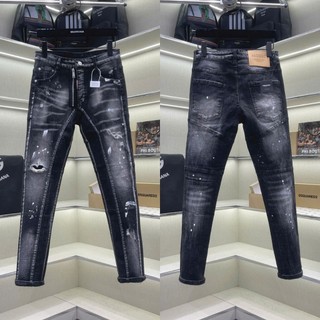  Quần jean bò nam PB biker slimfit khoá lệch wash đen bạc rách xước vảy sơn loang 4 cúc boy phố QJ716P 