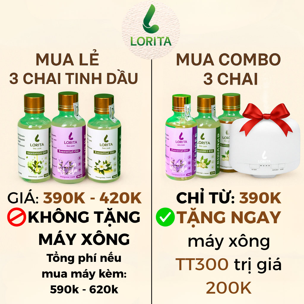 [TẶNG MÁY TT300] Tinh dầu thiên nhiên LORITA 50ml Năng lượng hương thơm lan tỏa, nâng tầm cuộc sống#