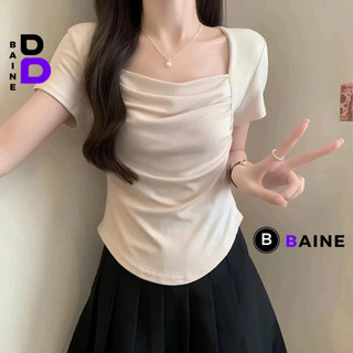 [XẢ HÀNG] Áo Thun TAY NGẮN CỔ VUÔNG Vạt Bầu NHÚN NGỰC DÁNG DÀI Nữ BM00_BM256, Áo Babytee Chất Thun Gân Kiểu Trơn BAINE