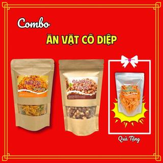 Combo Ăn Vặt Cô Diệp Tiết Kiệm  Khô Gà Lá Chanh+ Đậu Phộng Tỏi Ớt] TẶNG THÊM 1 GÓI SNACK HƯƠNG PHÔ MAI