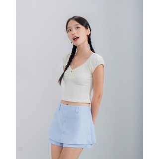 Áo Kiểu Nữ LOOSE Dáng Croptop Ngắn Tay Phối Nút Màu Đáng Yêu
