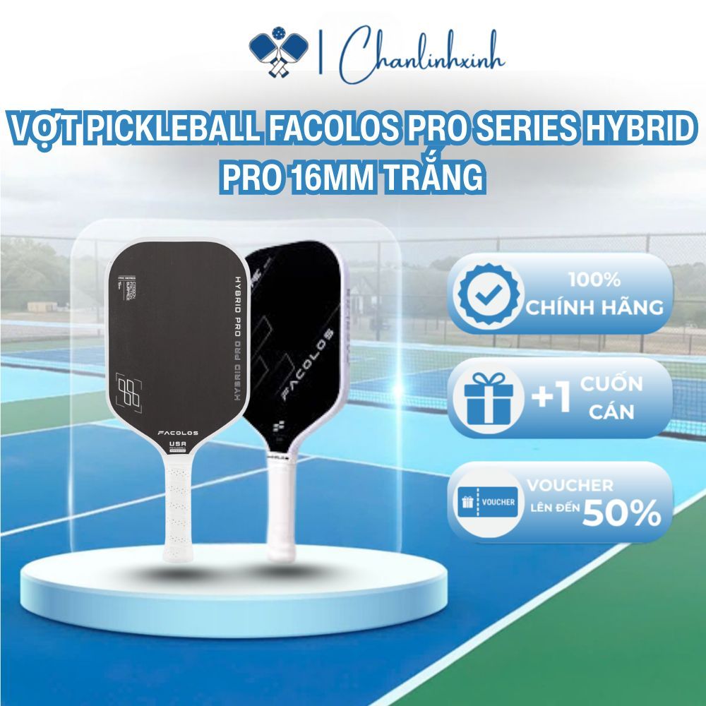 Vợt Pickleball Facolos Pro Series Hybrid Pro 16MM Trắng | Chính Hãng USA Pickleball APPROVED | Vợt T