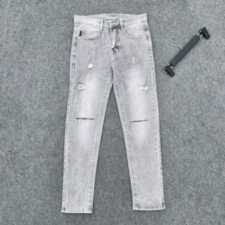 Quần Jean Nam rách gối  màu xám khói , xám nhạt dáng suông ống đứng ,dáng slimfit, chất mềm dãn bốn chiều