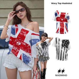 MADMIND Áo Nữ Trễ Vai Tay Ngắn Thun Giấy (Xuyên Thấu Nhẹ) WAVY TOP - Áo Lệch Vai