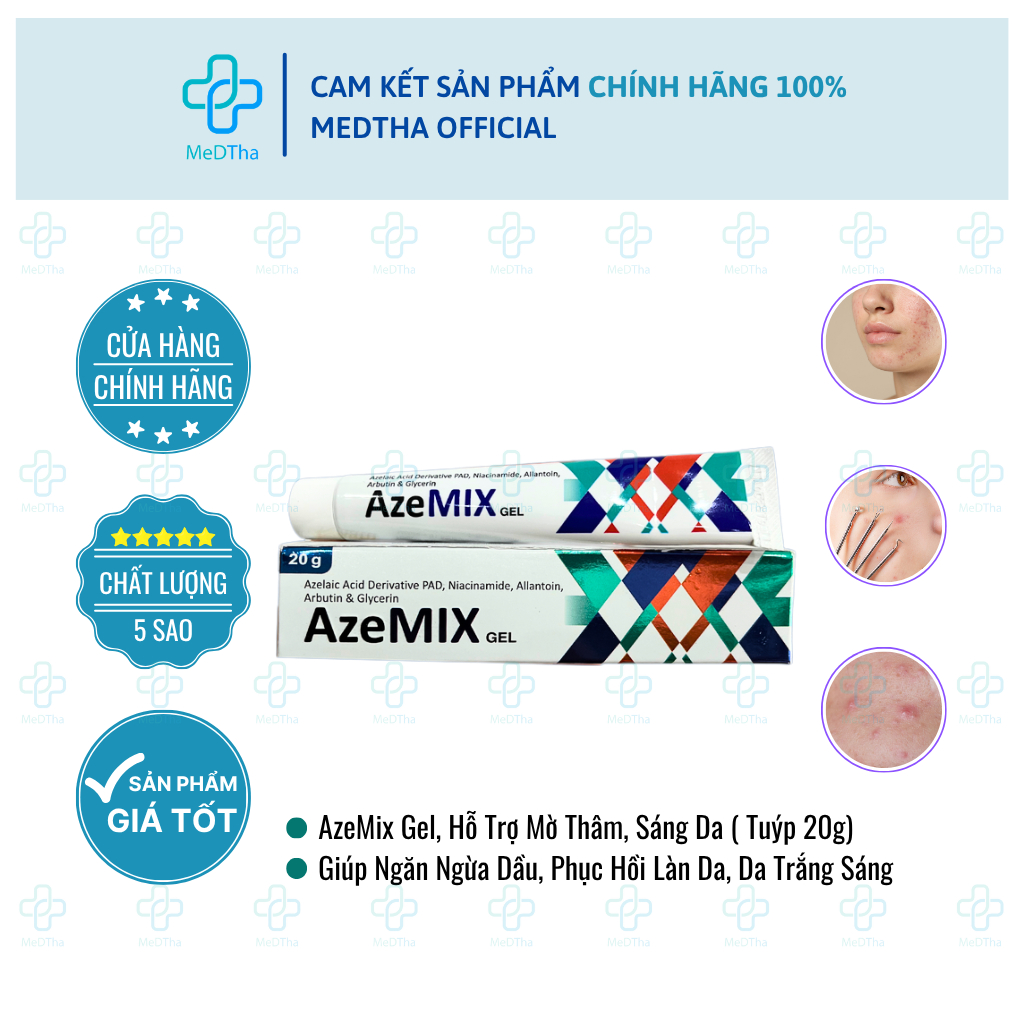  AzeMix Gel - Hỗ Trợ Mờ Thâm Sáng Da Ngừa Dầu Phục Hồi Làn Da  Tuýp 20g  