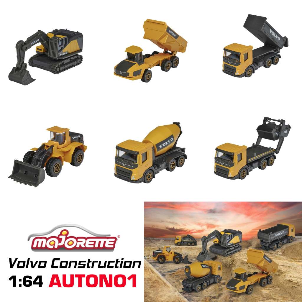 Các mẫu mô hình xe Volvo Construction Premium trộn bê tông xúc đất máy xúc lật tỉ lệ 1:64 Majorette 