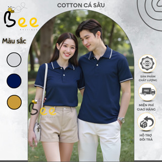 Áo thun polo cá sấu xanh đen sọc cao cấp cổ trụ bẻ unisex nam nữ cặp đôi đồng phục nhóm công sở