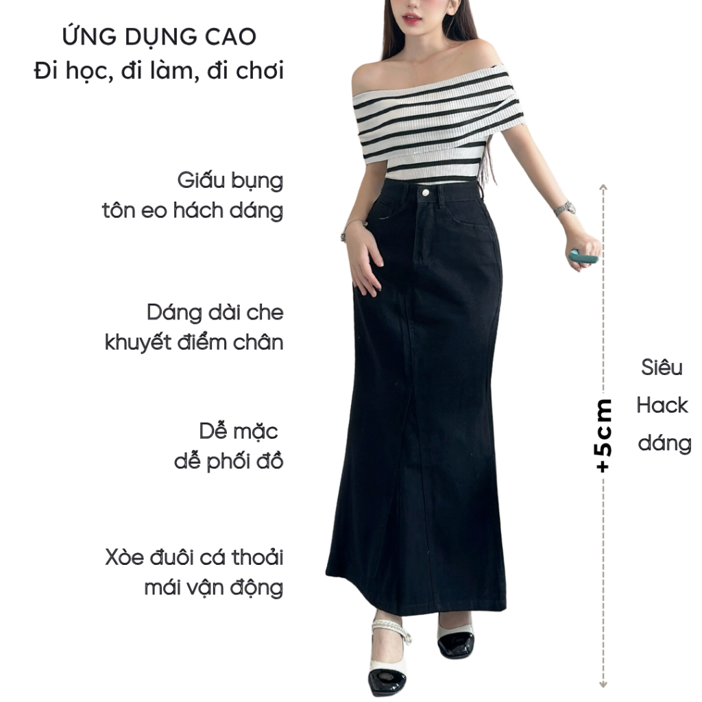 Chân váy jean đuôi cá dáng dài 90cm Mely Fashion xòe nhẹ xẻ sau có túi 2 bên cạp cao tôn dáng che khuyết điểm tốt CV121 | BigBuy360 - bigbuy360.vn