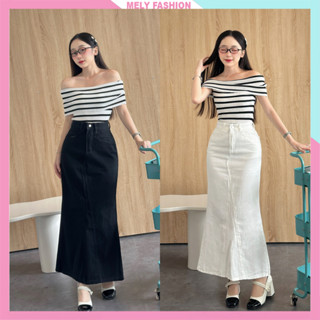  Chân váy jean đuôi cá dáng dài 90cm Mely Fashion xòe nhẹ xẻ sau có túi 2 bên cạp cao tôn dáng che khuyết điểm tốt CV121 