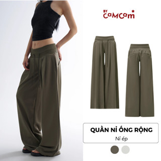 Quần Nỉ Ống Rộng Bycamcam Thể Thao Cạp Thấp Hack Eo Retro Phong Cách Âu Mỹ QTD264