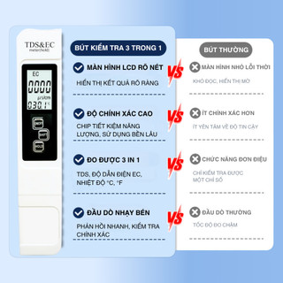 Bút Đo TDS-3 / EC Đo Nồng Độ Chất Rắn Hòa Tan Trong Nước, Kiểm Tra Nước Sạch, Đo Nhiệt Độ, Tiện Lợi
