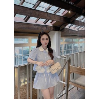 Set Bộ Bigsize Nữ Mập Bigsize Set Bigsize Nữ Sọc Xanh Phối Hoa Chất Liệu Mềm Mại Đi Làm Đi Chơi Đủ Size 47-85kg SE0025