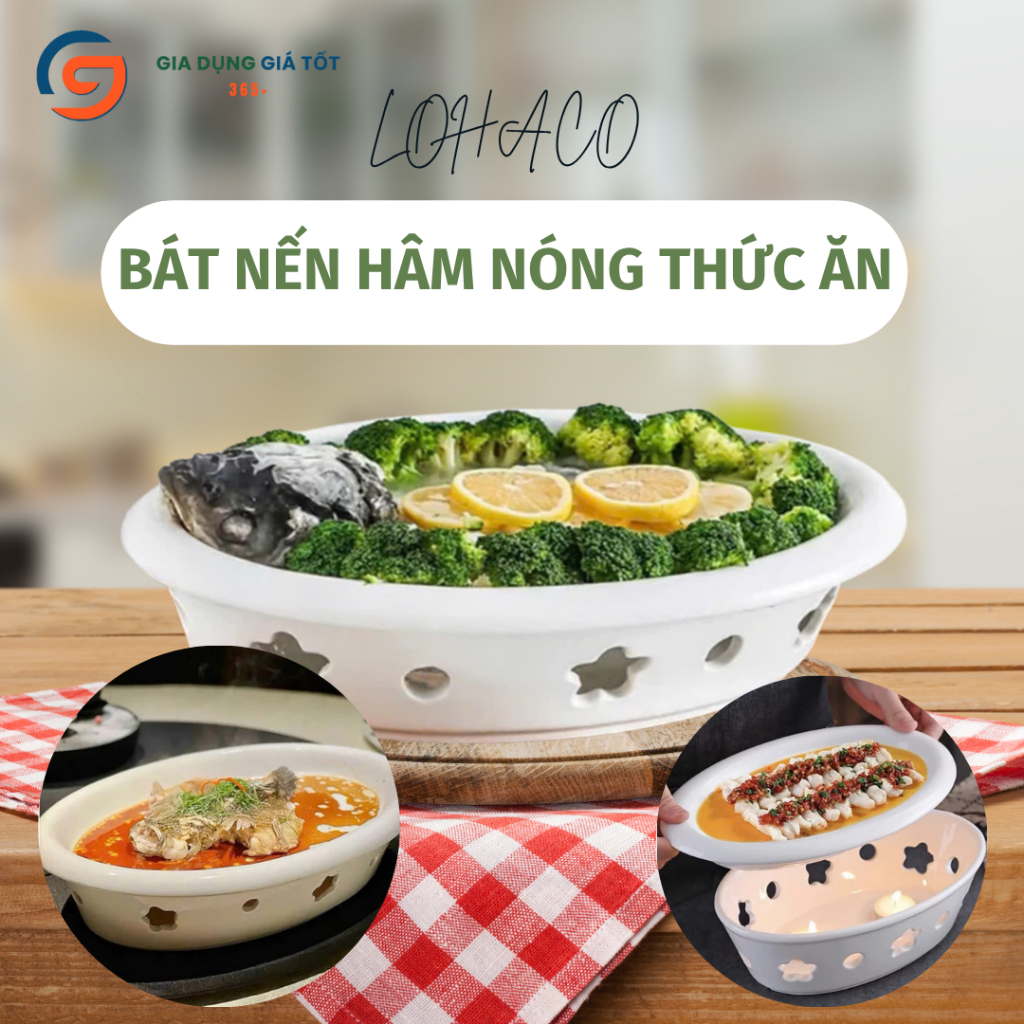 [HỎA TỐC HN] Bát nến hâm nóng LOHACO giữ nhiệt thức ăn, bát sứ có đế đốt nến hâm nóng món ăn, hấp cá