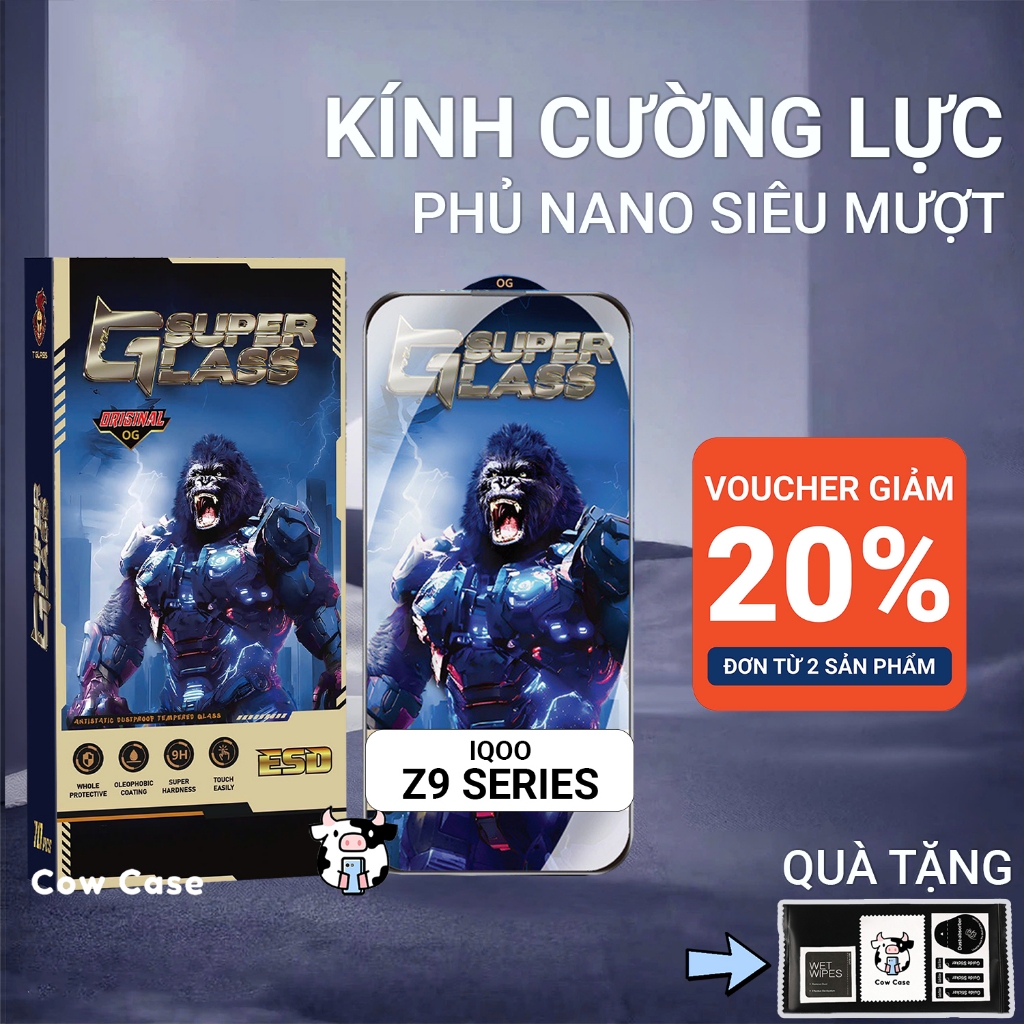 Kính cường lực iQoo Z9 Turbo, Z9 5G, Z9x, Z9 Lite/Plus Cow case PREMIUM full màn | Miếng dán kính bả