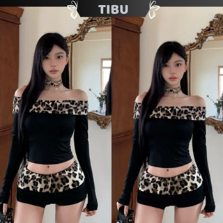 Set Áo Trễ Vai Phối Quần Đùi Da Beo TIBU Set Đồ Nữ Tôn Dáng Ôm Body Đi Chơi Dạo Phố Sang Chảnh B550