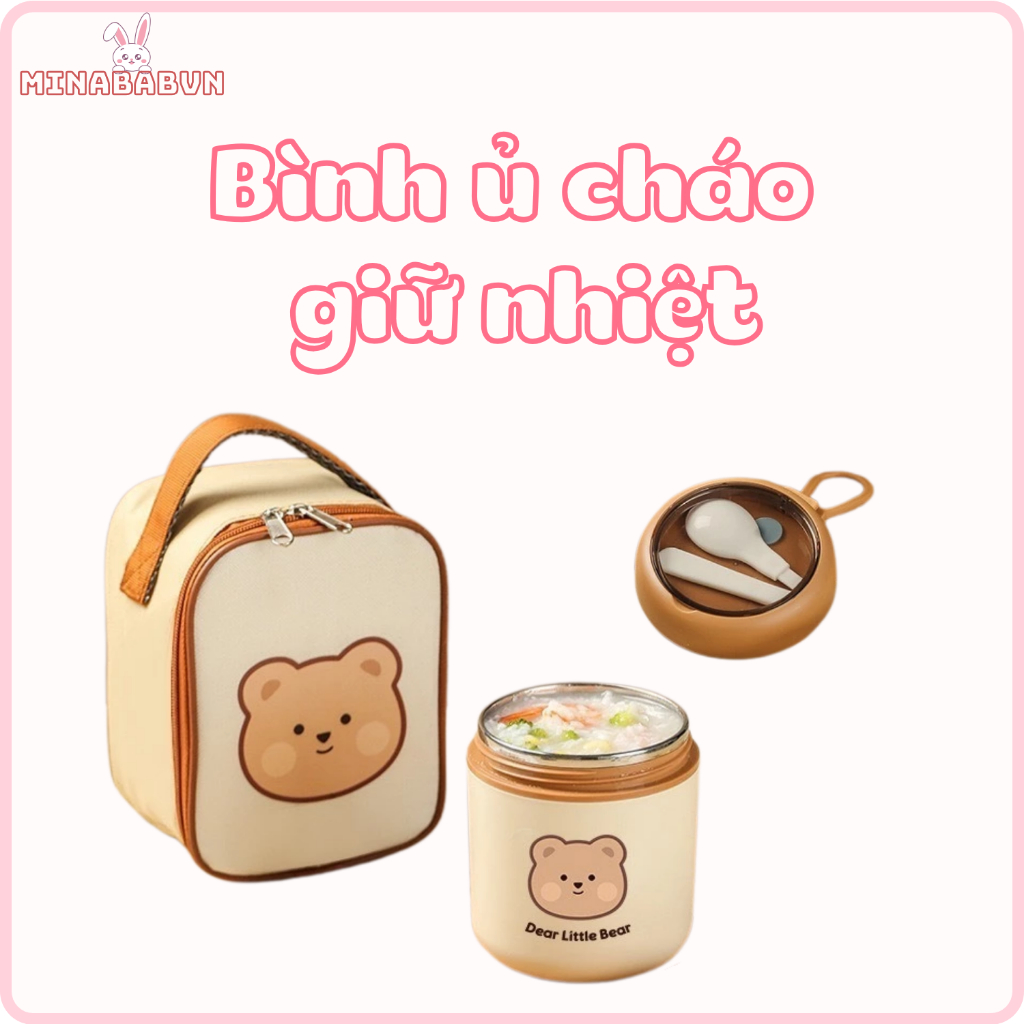 Bình Ủ Cháo Cho Bé Ăn Dặm Cocobear, Bình Ủ Cháo Giữ Nhiệt Inox 304 Dung Tích 400ml
