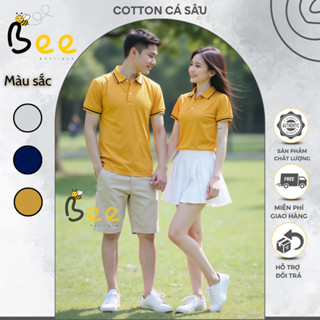 Áo thun polo cá sấu vàng sọc cao cấp cổ trụ bẻ unisex nam nữ cặp đôi đồng phục nhóm công sở đi làm