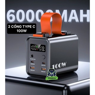 VỎ sạc dự phòng vỏ nhôm (LV60) 2 cổng typeC 100w dung lượng lớn 60000mAhcó đèn Pin sạc laptop, Macbook, camera (KO PIN)