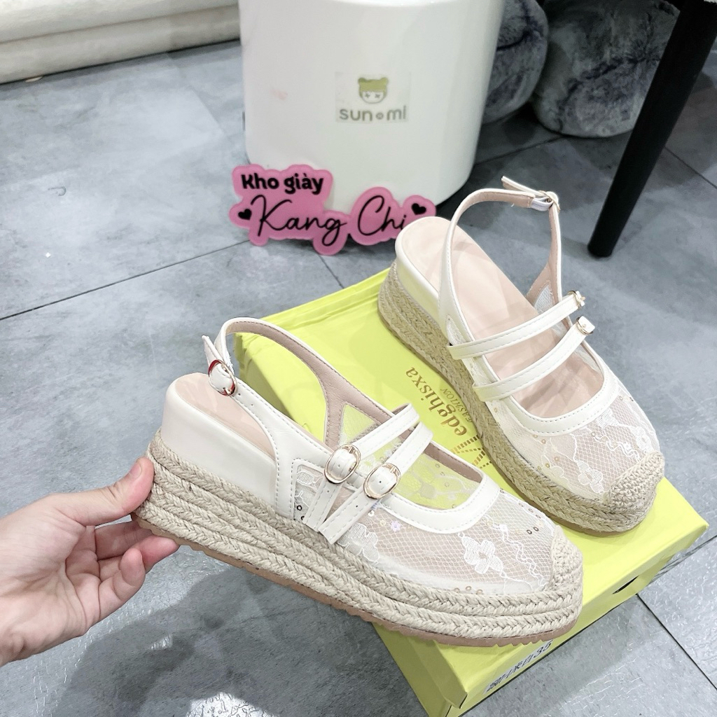 { KANG SHOP } Dép xuồng quai hậu đế cói full box chuẩn Qc 7phân êm mềm 2507-1