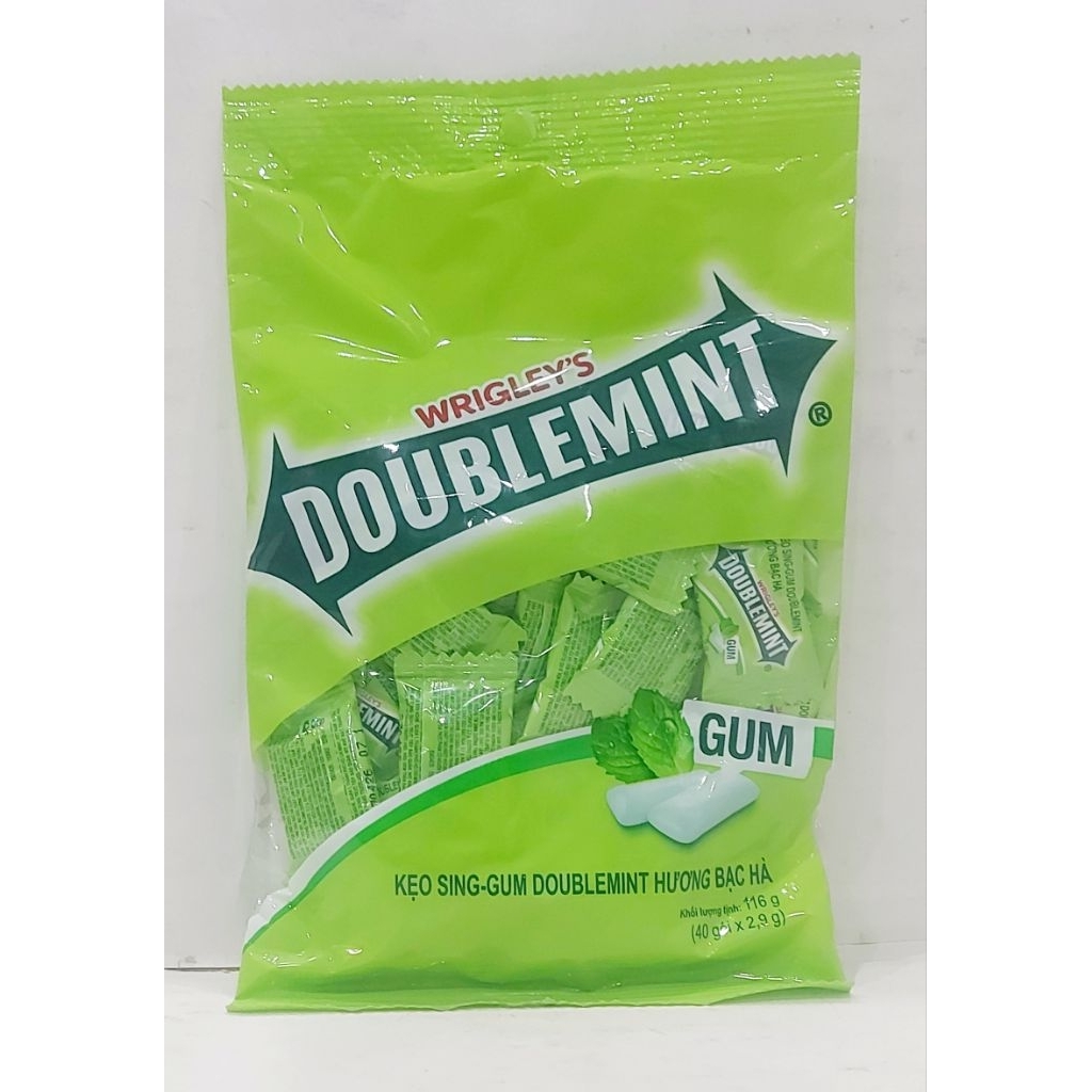 (Túi 40 gói) Kẹo Sing Gum Doublemint, Gum Mentos Hương Bạc Hà gói 116g