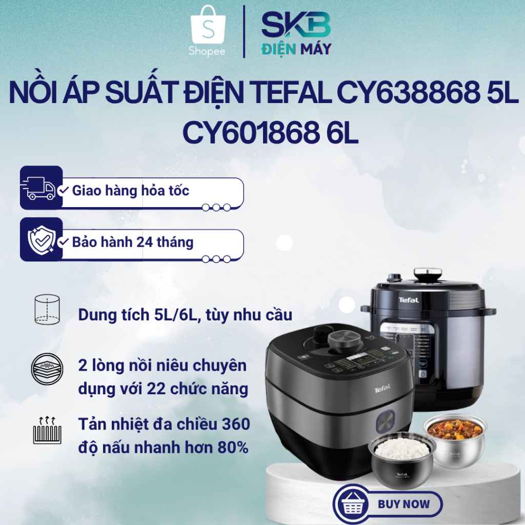 Nồi áp suất điện Tefal CY638868 5L / CY601868 6L - Hàng Chính Hãng Bảo Hành 24 Tháng
