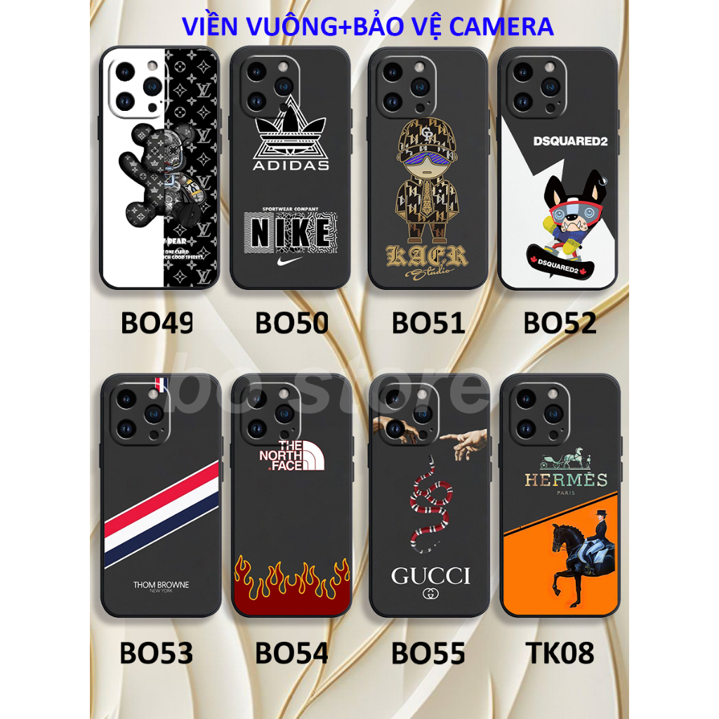 Ốp lưng IPhone 16 / 16 PRO / 16 PLUS / 16 PRO MAX TPU viền vuông in hình thương hiệu thời trang adid