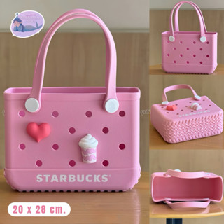   Có Sẵn  Starbucks China Authentic - Túi Xách Kèm Charm Pink Heart Silicone Tote Bag 