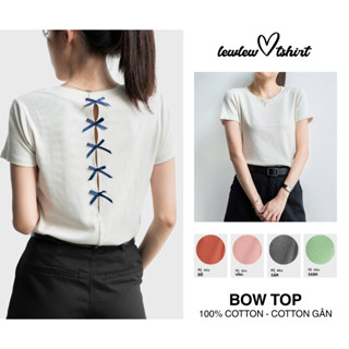 Áo thun nữ BOW TOP lewlew.tshirt - form baby tee đính nơ cotton gân co giãn 4 chiều
