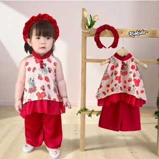 [5-28kg] Set yếm đỏ quần bà ba cho bé gái sơ sinh RIOKIDS quần áo cho bé đi chơi Lễ Tết BG18