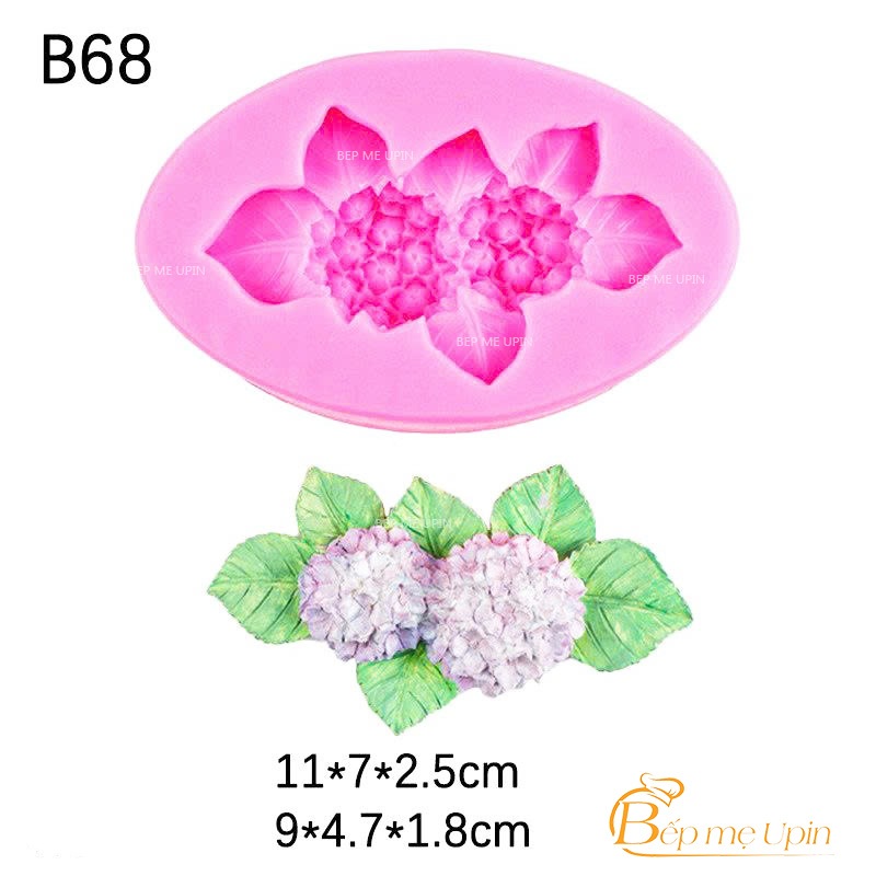 Khuôn silicon chùm 2 hoa cẩm tú cầm kèm lá khuôn nhấn đậu khuôn rau câu piping gel