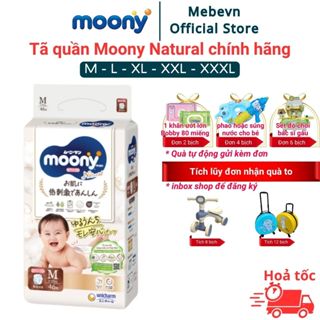 Bỉm moony trắng, bỉm moony natural chính hãng, tã quần moony đủ size M46/L36/XL32