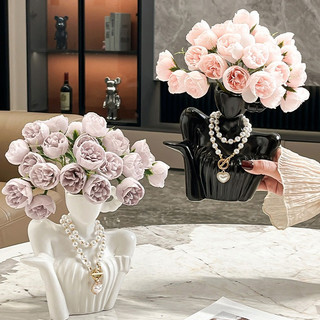  Bình Hoa Decor Gốm Sứ Cao Cấp 17cm | Tượng Trang Trí Nghệ Thuật Hiện Đại Để Bàn | 2 màu Đen – Trắng 