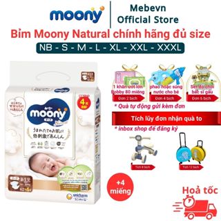 Bỉm moony trắng, bỉm moony natural chính hãng Dán/Quần đủ size NB62/S58/M46/L36/XL32