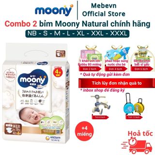 Combo 2 bỉm moony trắng, bỉm moony natural chính hãng Dán/Quần đủ size NB62/S58/M46/L36/XL32