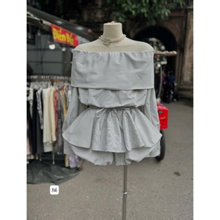 [Siêu Xinh] Set Áo Trễ Vai Tầng Kèm Quần Short Chất Cotton Kẻ Sọc – Phong Cách Tiểu Thư Hàn Quốc, Nữ Tính & Sang Trọng