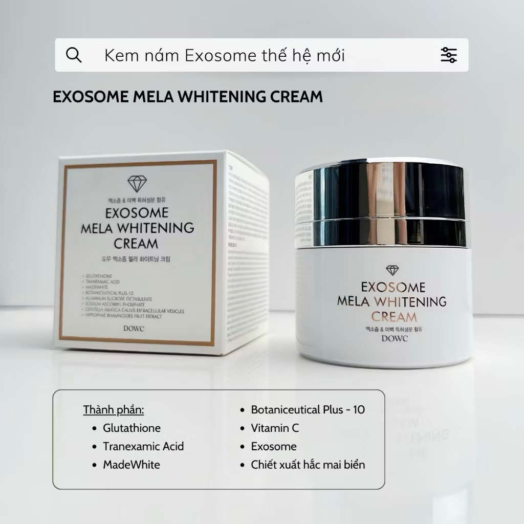 Kem Dưỡng Da Hỗ Trợ Dưỡng Trắng, Giảm Thâm Mờ Nám DOW Exosome Mela Whitening Cream 50G