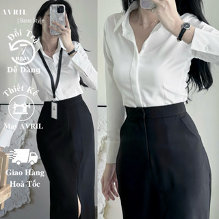 Áo sơ mi nữ màu trắng tinh ôm chiết eo tay dài công sở kiểu giấu cúc chất co dãn không lộ mã SMGCD01
