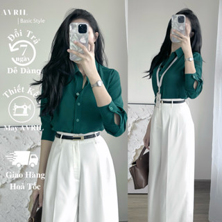 Áo sơ mi nữ xanh lá cây, xanh ve chai dài tay công sở form rộng kiểu Hàn Quốc dáng suông chất mịn cao cấp AAS451