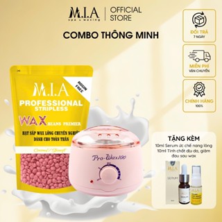 Combo Sáp Wax Lông Cao Cấp MIA WAXING + Nồi Nấu Sáp Pro-Wax 100 Kèm [10Ml Mỡ Trăn Ức Chế Nang Lông + 10Ml Dầu Lau Sáp]
