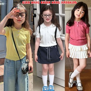 Áo Len Tay Ngắn Dệt Kim Phong Cách Hàn Quốc, Vải Mỏng Nhẹ Mát Xinh Xắn Cho Bé Gái Mặc Đi Chơi, Đi Học - Hãng Ambbkids