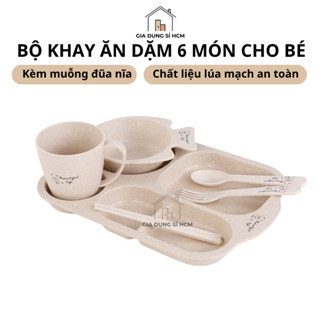  Bộ Khay Ăn Dặm 6 Món Cho Bé Khay Ăn Chất Liệu Nhựa Lúa Mạch Kèm Muỗng Đũa Nĩa Chén Hình Con Cá 