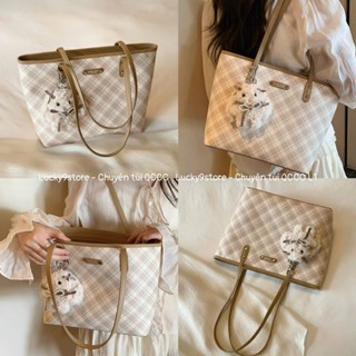  Túi nữ Túi tote Chio2nd đeo vai size 35 kẻ caro tặng charm thỏ đựng vừa A4 đi học đi làm chất da dày dặn Hs219# 