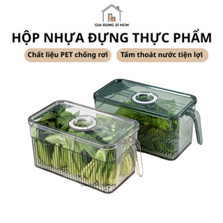Hộp Nhựa Đựng Thực Phẩm Tủ Lạnh Hộp Nhựa Trong Suốt Đáy Tách Nước Hộp Đựng Rau Củ Xếp Gọn Tiện Lợi