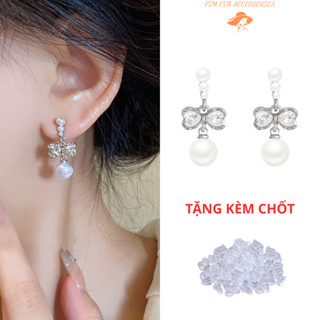 Bông Tai Nữ Nơ Đính Đá Ngọc Trai Nhân Tạo – Dễ Thương, Tinh Tế – Trang Sức Sang Trọng