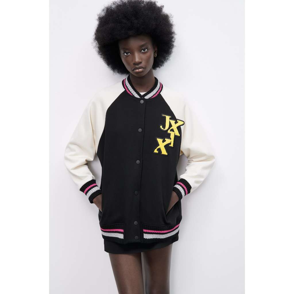 Áo Khoác Bomber Đen Trắng Unisex Size S