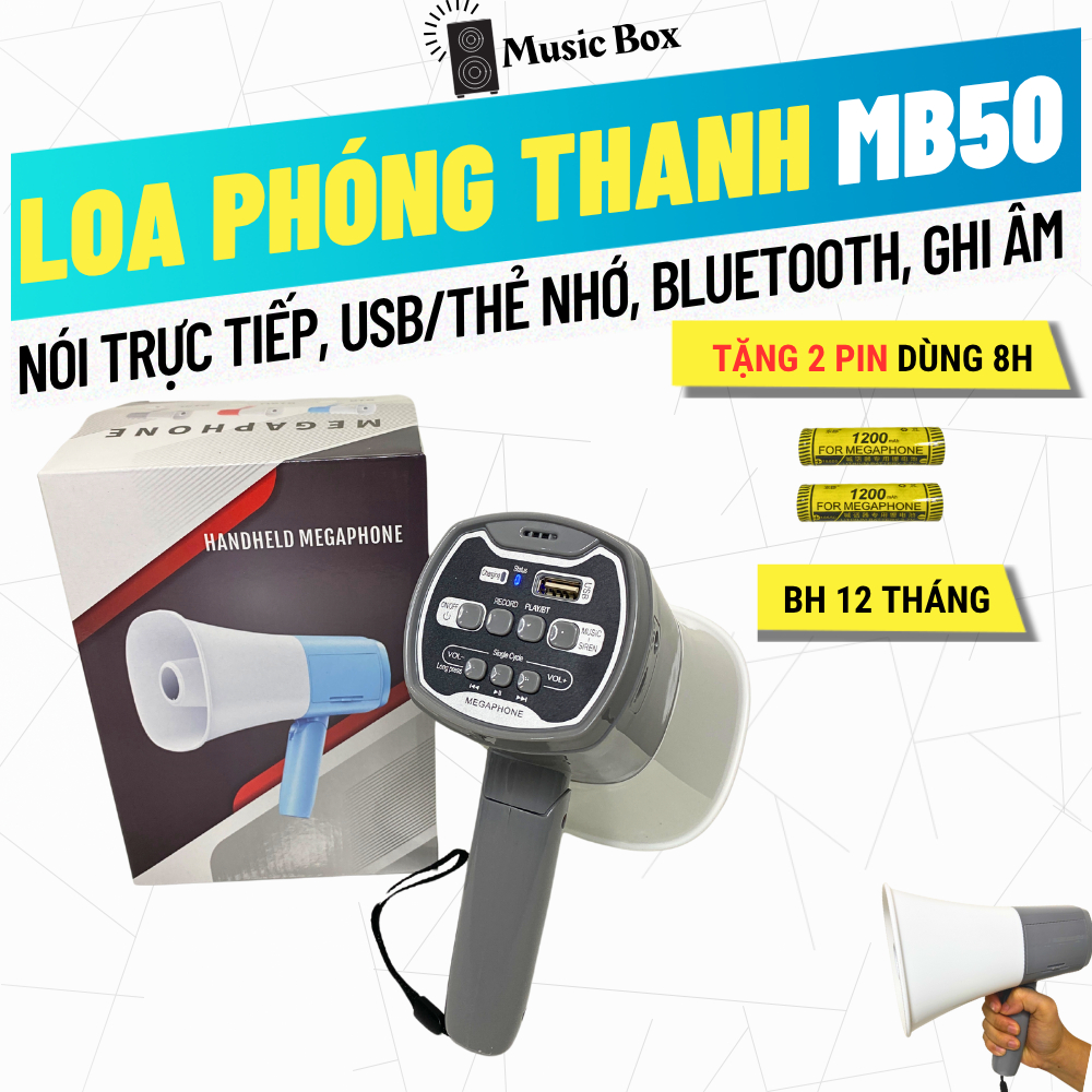  Loa Megaphone Music Box Loa phóng thanh có lỗ cắm TF CARD USB chức năng thu âm lặp lại nói trực tiếp bluetooth MB-50 