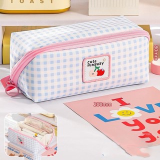 Hộp Bút Vải Caro Mở Phẳng 180 Độ - Túi Bút Nhiều Ngăn Sức Chứa Lớn Happy Cute